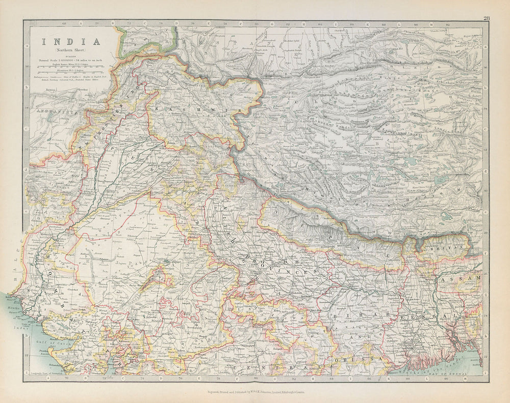 NORTH BRITISH INDIA showing battlefields & dates. Nepal Tibet. JOHNSTON 1915 map