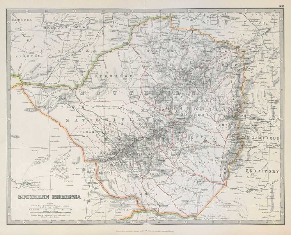 SOUTHERN RHODESIA (now Zimbabwe). Salisbury/Harare. Railways. JOHNSTON 1915 map