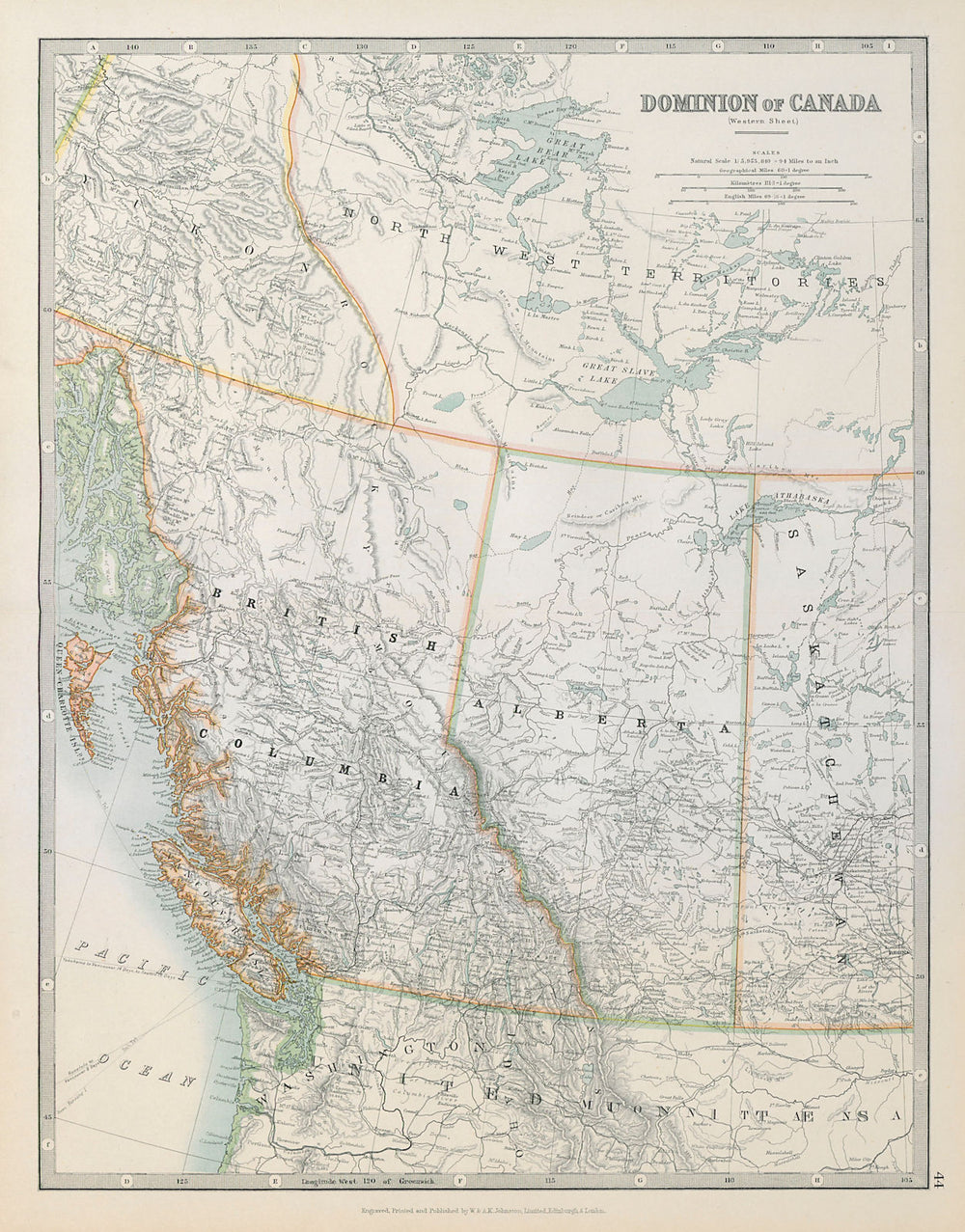 BRITISH COLUMBIA & ALBERTA. Railways. Vancouver Island. JOHNSTON 1915 old map