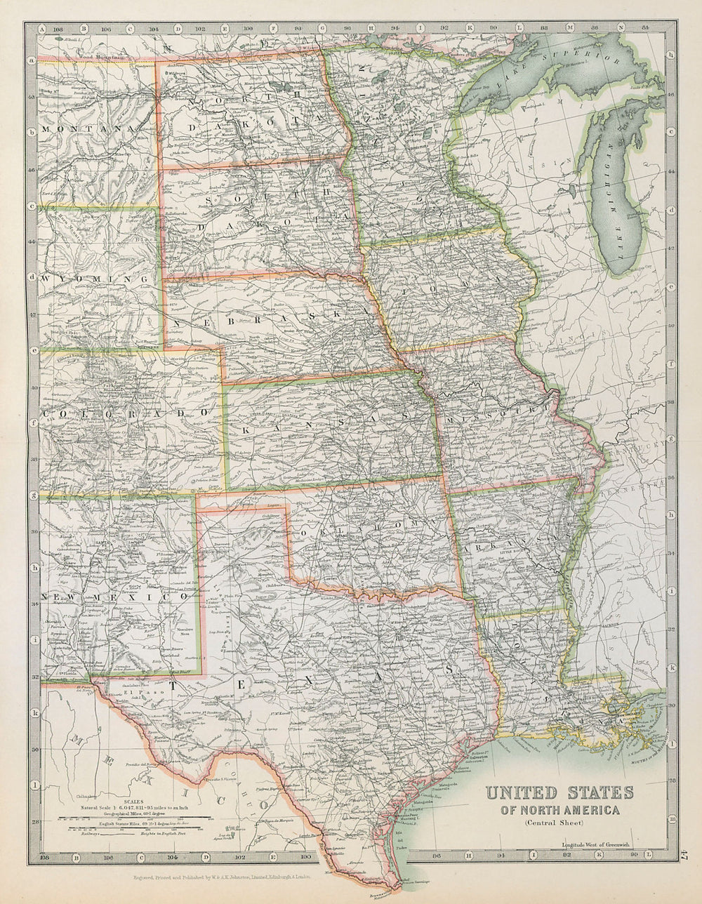 MISSISSIPPI VALLEY. Central United States Texas USA Railways. JOHNSTON 1915 map
