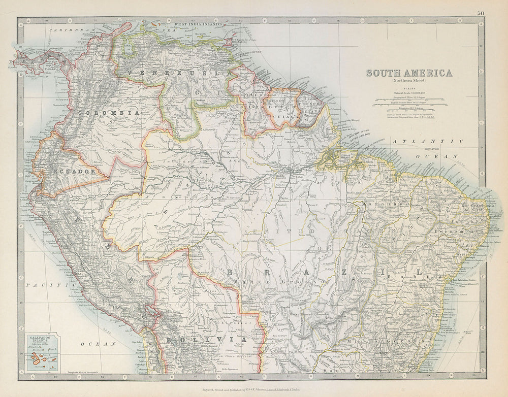SOUTH AMERICA NORTH. Peru/Ecuador borders as pre 1941 war. JOHNSTON 1915 map
