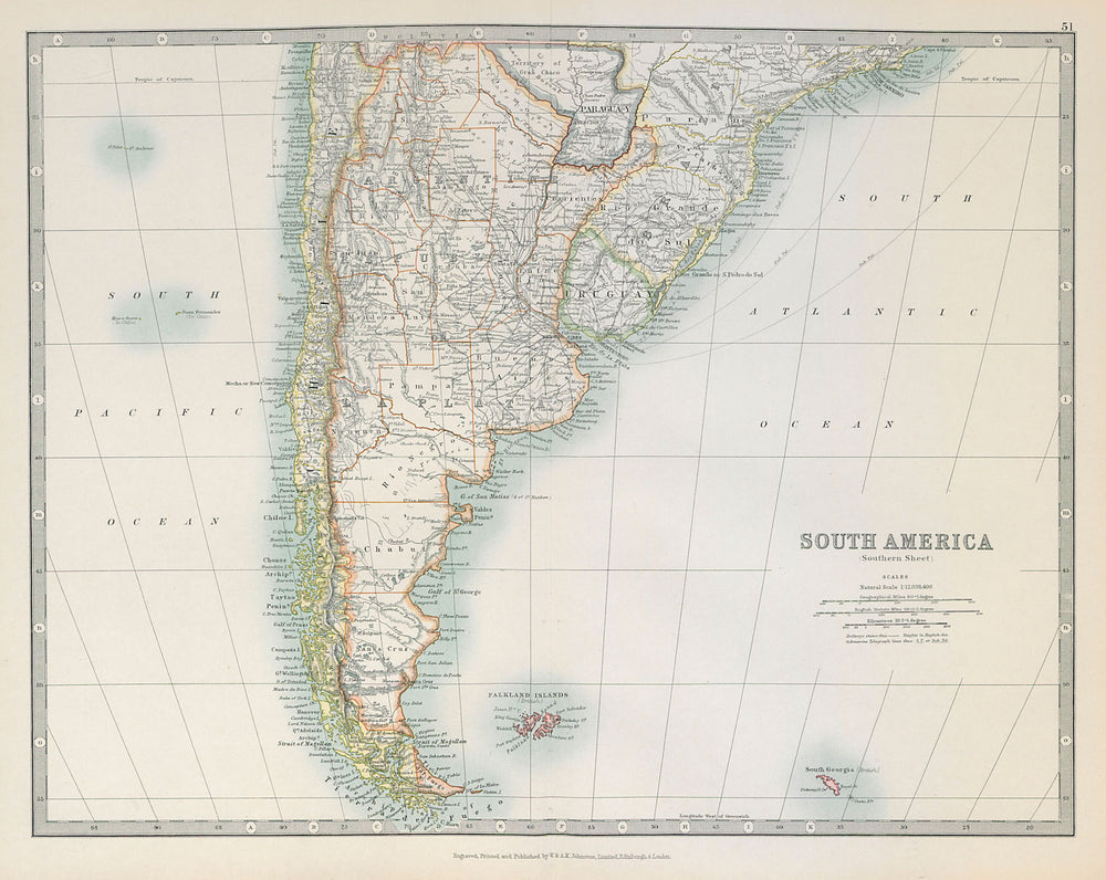 SOUTH AMERICA. Shows ignored 1897 Paraguay/Bolivia border. JOHNSTON 1915 map
