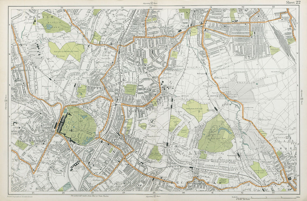 LONDON Sydenham Penge Beckenham Catford Norwood Dulwich Lewisham BACON  1920 map