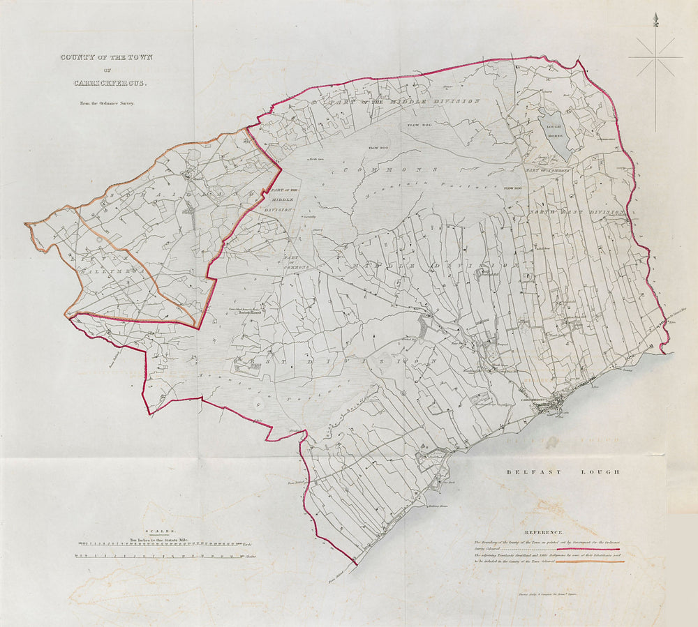 COUNTY OF THE TOWN OF CARRICKFERGUS borough plan. REFORM ACT. Ulster 1832 map