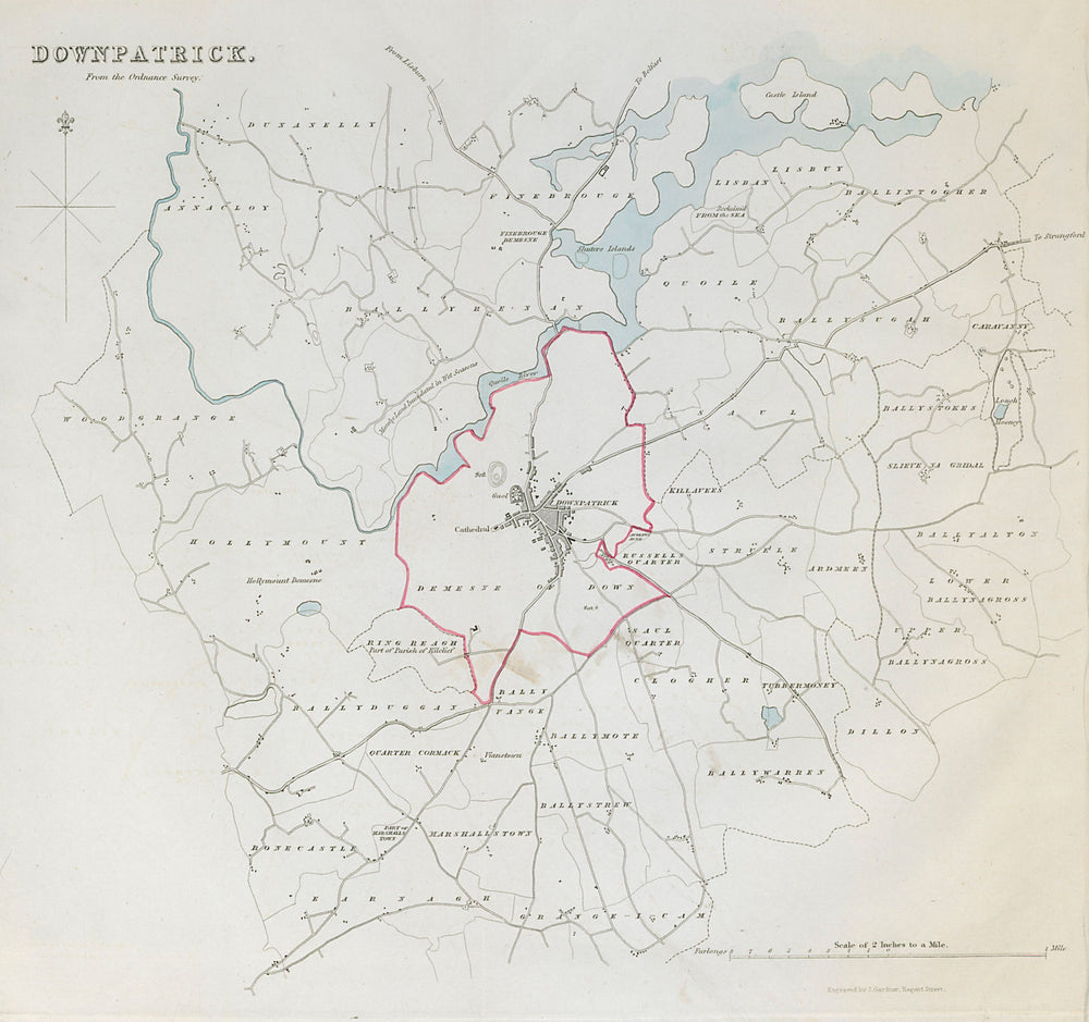 DOWNPATRICK town/borough plan. REFORM ACT. County Down. Ulster 1832 old map