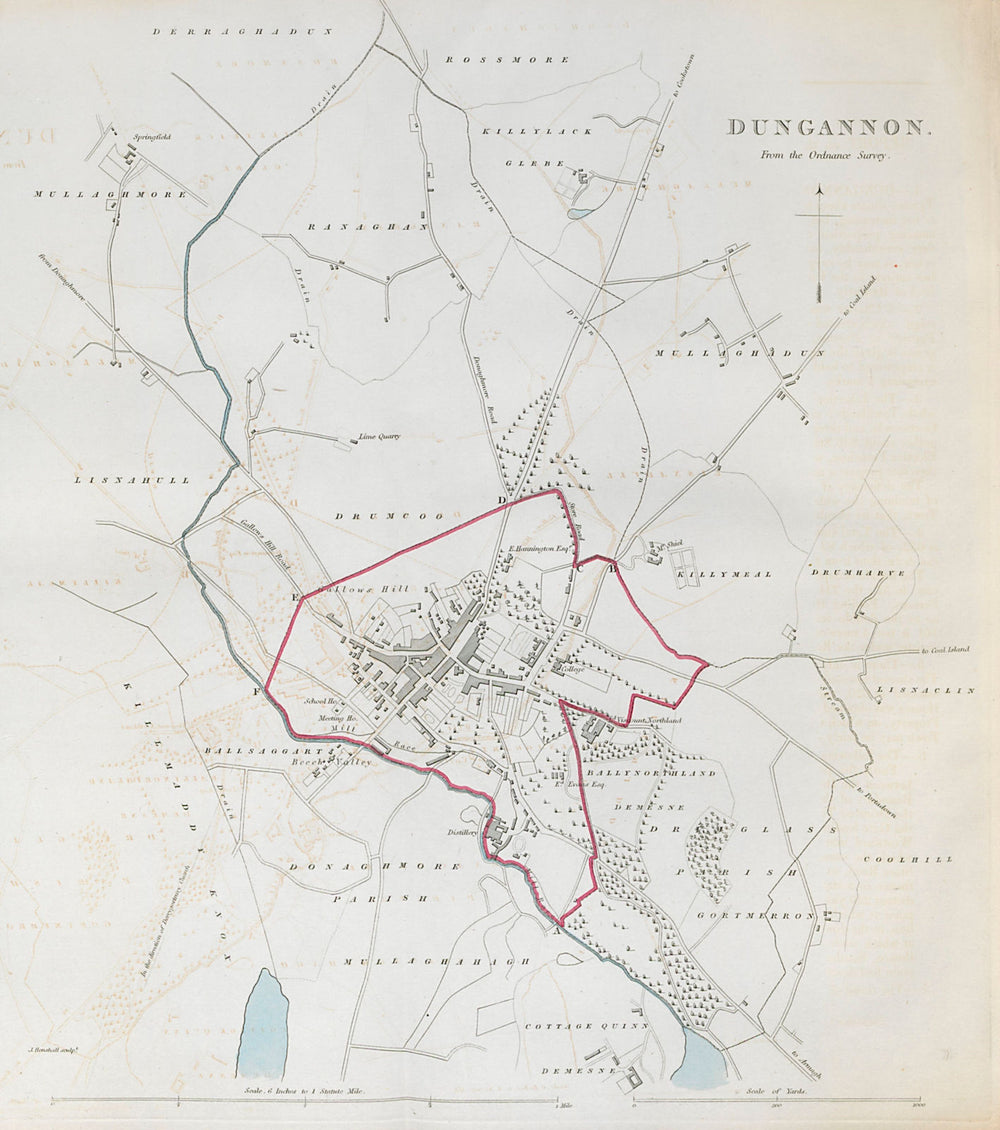 DUNGANNON town/borough plan. REFORM ACT. County Tyrone. Ulster 1832 old map