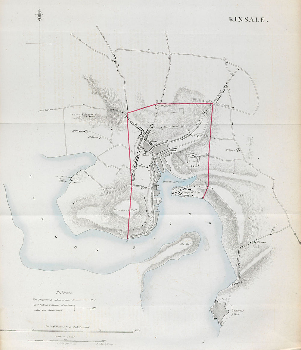 KINSALE town/borough plan. REFORM ACT. County Cork. Munster 1832 old map