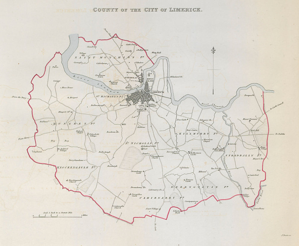 'COUNTY OF THE CITY OF LIMERICK' town/borough plan. REFORM ACT. Munster 1832 map