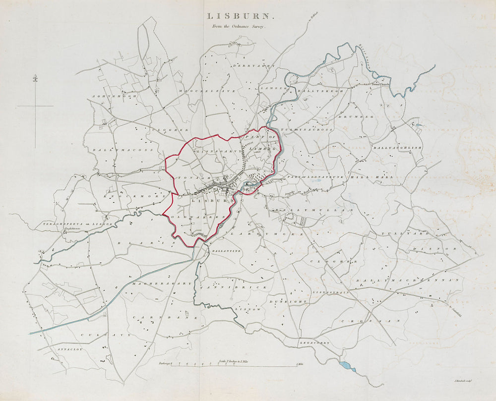 LISBURN town/borough plan. REFORM ACT. County Antrim/Down. Ulster 1832 old map
