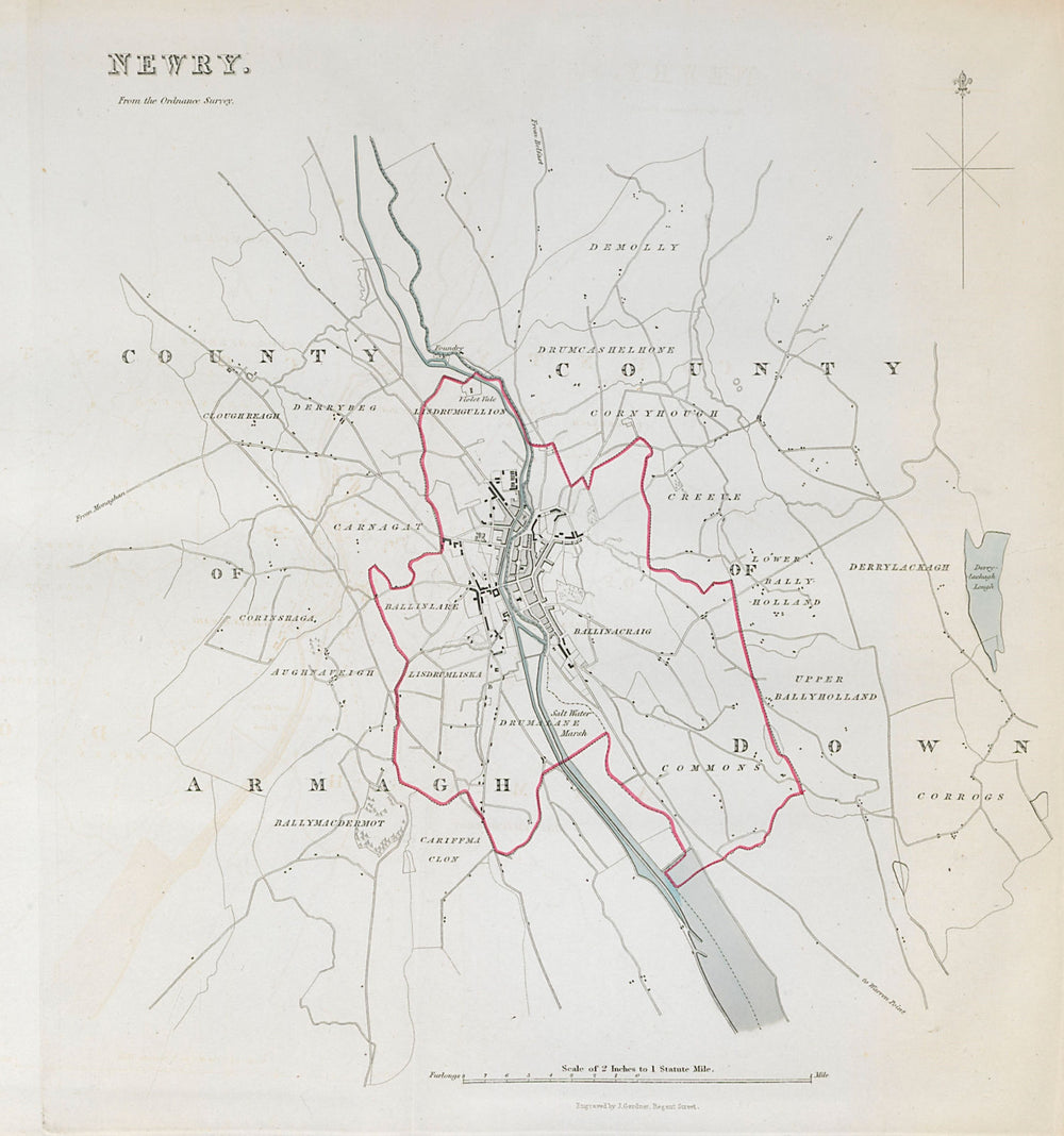 NEWRY town/borough plan. REFORM ACT. County Armagh/Down. Ulster 1832 old map