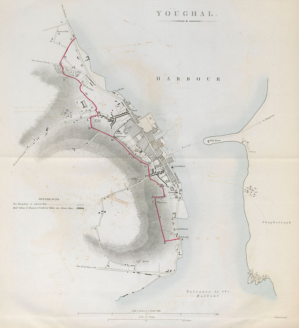 YOUGHAL town/borough plan. REFORM ACT. County Cork. Munster 1832 old map