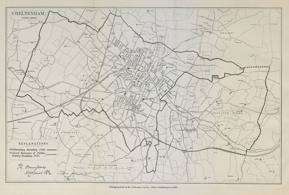 Cheltenham Parliamentary Borough. BOUNDARY COMMISSION. Jones 1885 old map