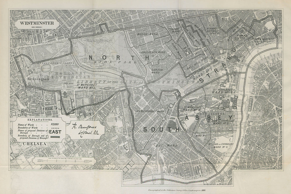 Westminster Parliamentary Borough. Mayfair Pimlico. BOUNDARY COMMISSION 1885 map