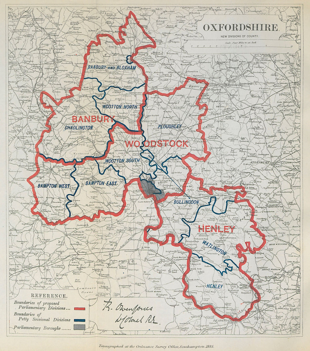 Oxfordshire Parliamentary Divisions. Banbury Henley BOUNDARY COMMISSION 1885 map