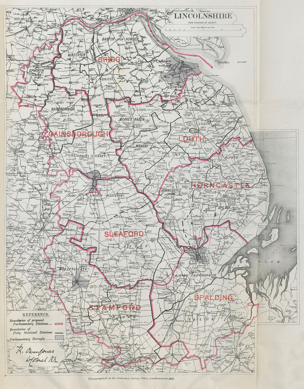 Lincolnshire Parliamentary Divisions. Sleaford. BOUNDARY COMMISSION 1885 map