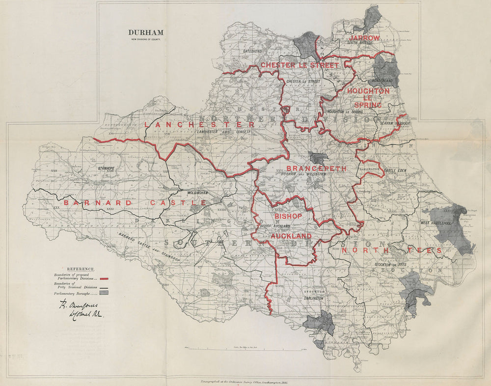 Durham Parliamentary Divisions. Lanchester Jarrow. BOUNDARY COMMISSION 1885 map