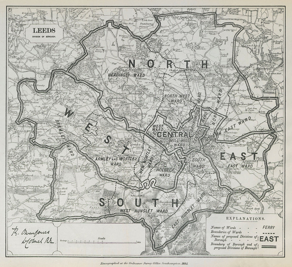 Leeds Parliamentary Borough. Headingley Bramley. BOUNDARY COMMISSION 1885 map
