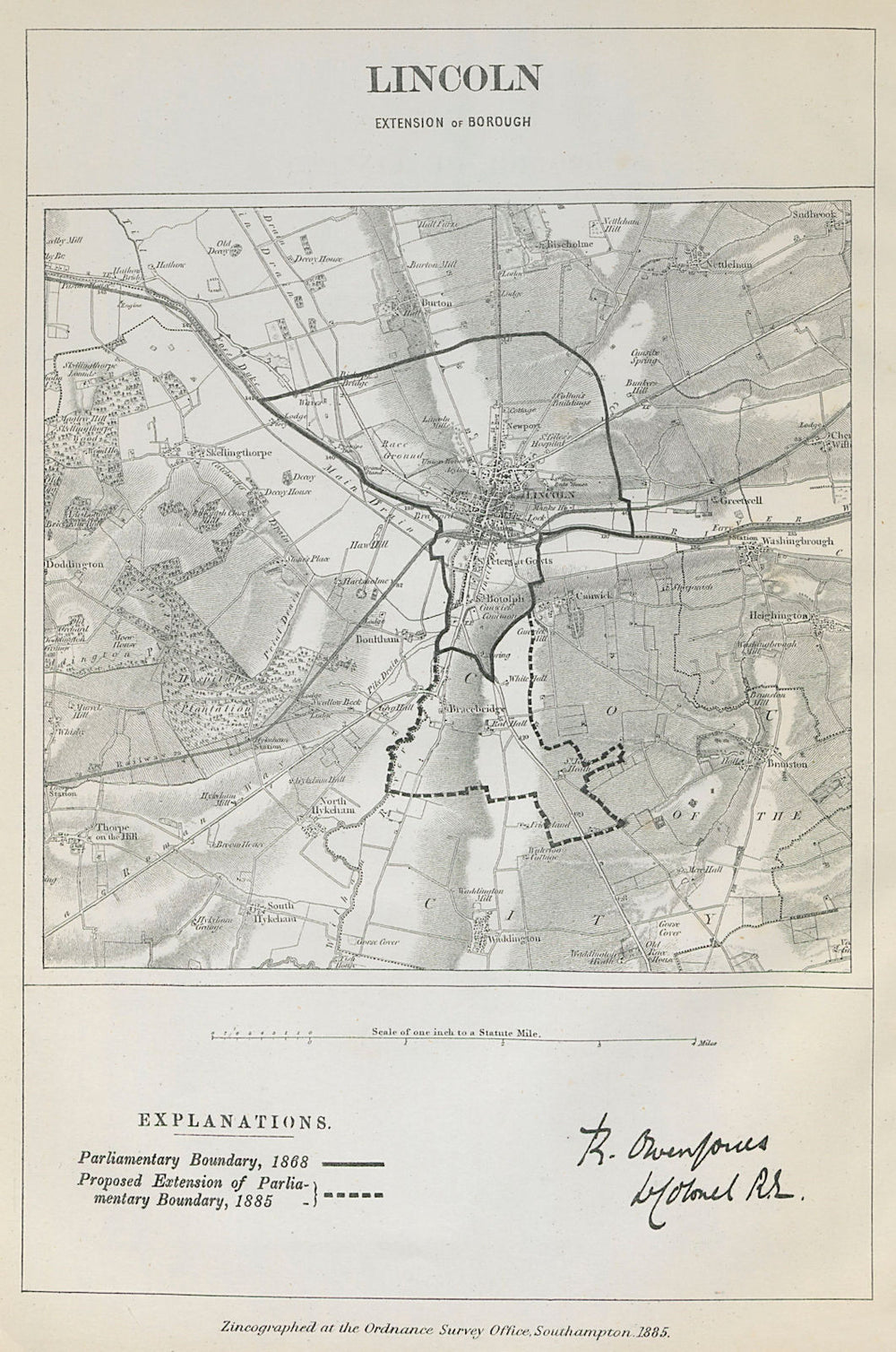 Lincoln Parliamentary Borough. BOUNDARY COMMISSION. Jones 1885 old antique map