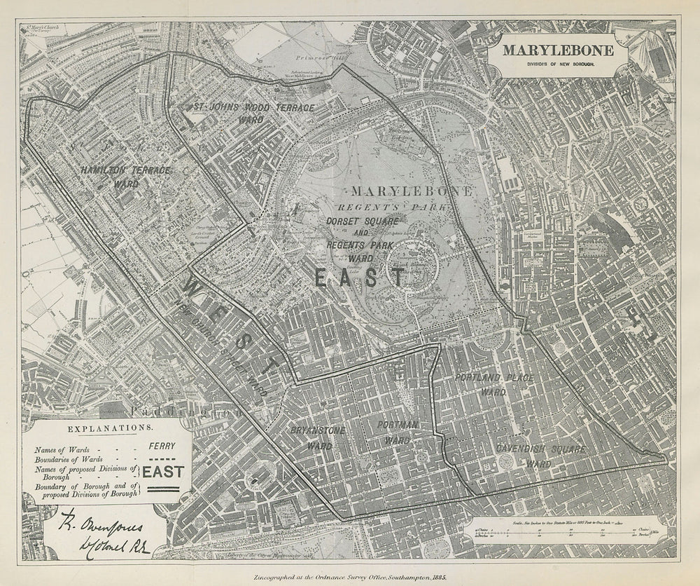 Marylebone Parliamentary Borough. St John's Wood. BOUNDARY COMMISSION 1885 map