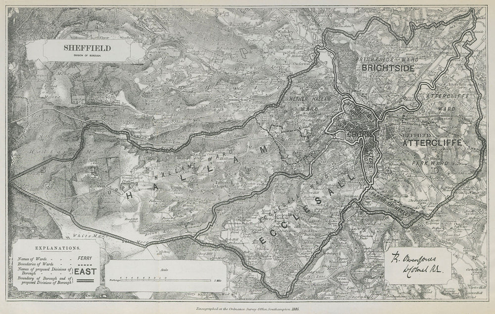 Sheffield Parliamentary Borough. Hallam Eccleshall. BOUNDARY COMMISSION 1885 map