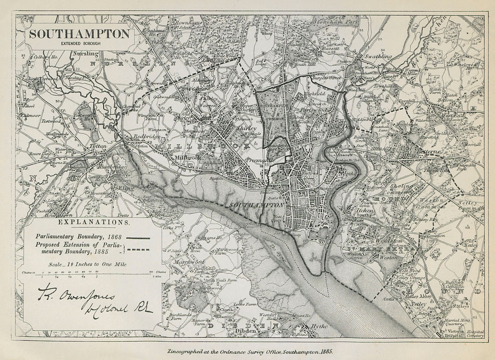 Southampton Parliamentary Borough. Millbrook. BOUNDARY COMMISSION 1885 old map