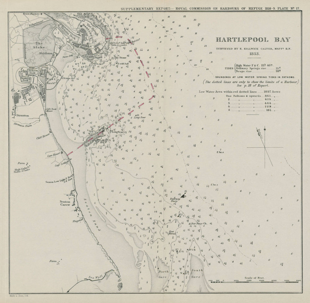 Hartlepool Bay. E. Killwick Calver survey. Proposed breakwater. Durham 1859 map