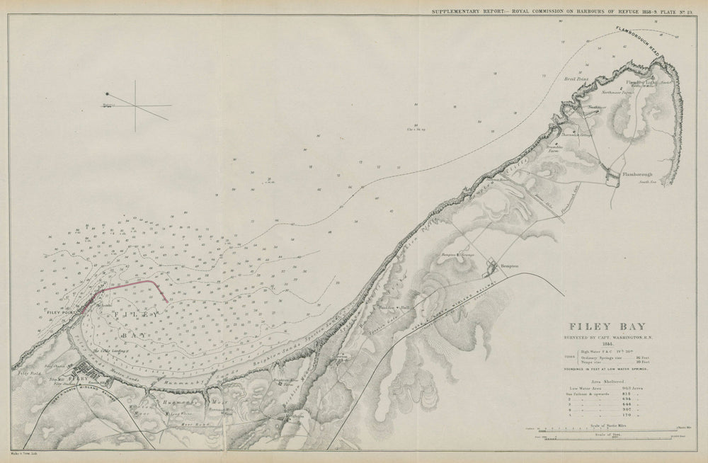 Filey Bay surveyed by Capt Washington R.N. 1844. Proposed breakwater 1859 map