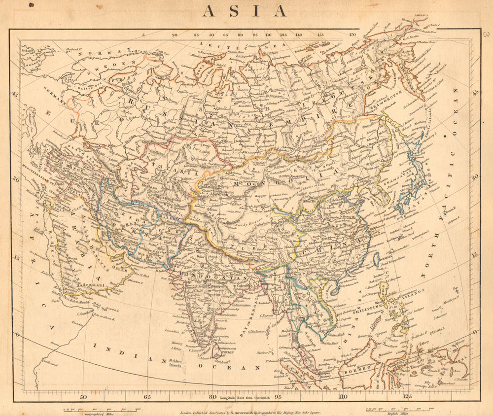 ASIA Hindoostan Arabia Persia Tataria Birman Empire China. ARROWSMITH 1828 map