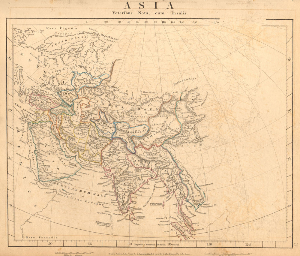 ASIA ANCIENT Middle East India Arabia Scythia Serica Parthia ARROWSMITH 1828 map