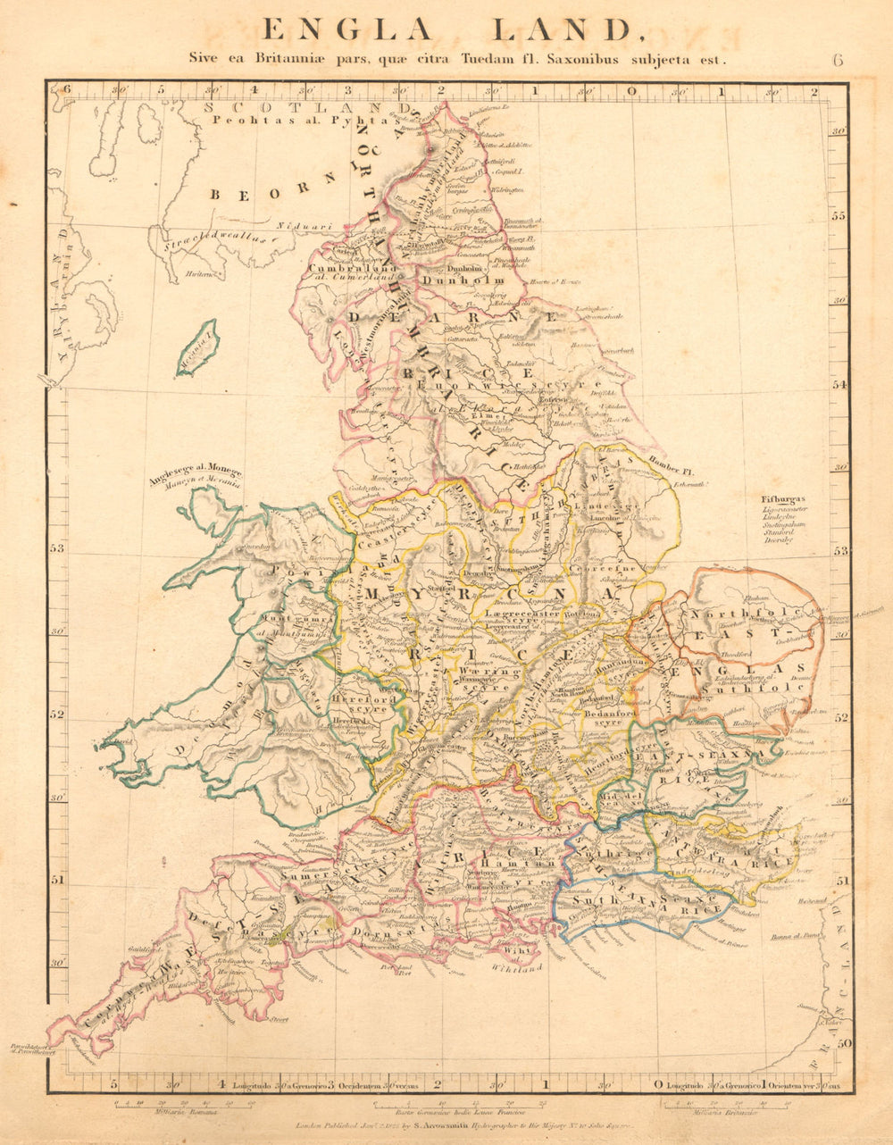 ENGLA LAND. SAXON BRITAIN England Wales. Old English names. ARROWSMITH 1828 map