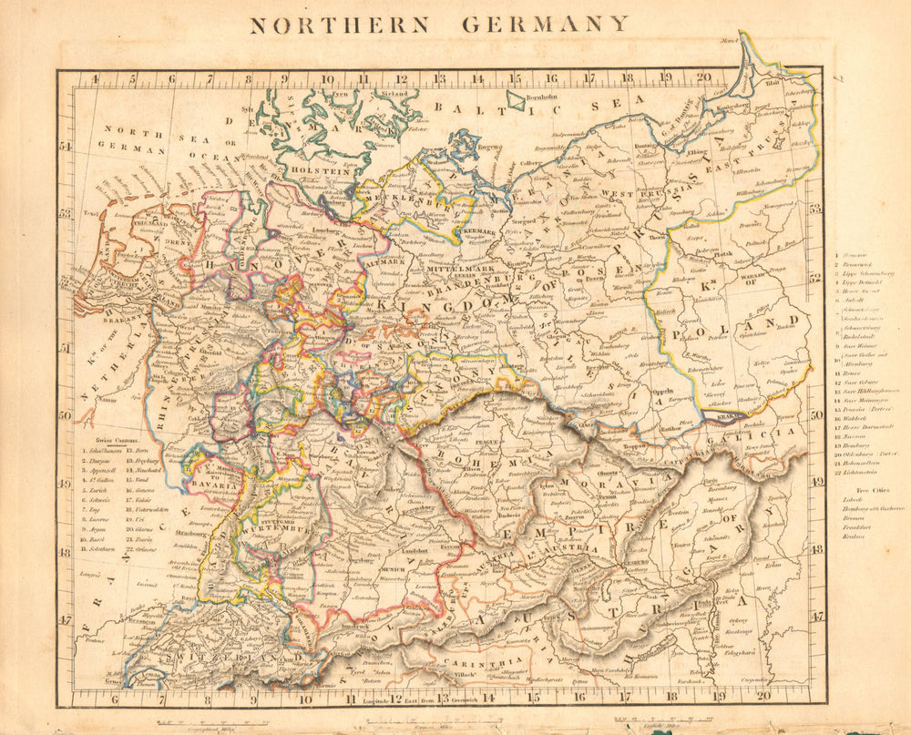 NORTHERN GERMANY. States. Switzerland Austria Czechia. ARROWSMITH 1828 old map
