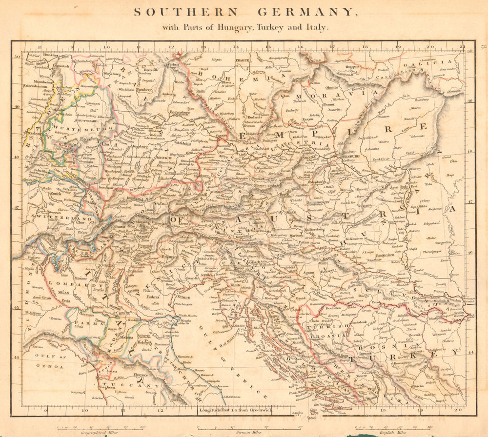 SOUTHERN GERMANY with parts of Hungary Turkey Italy. Austria ARROWSMITH 1828 map