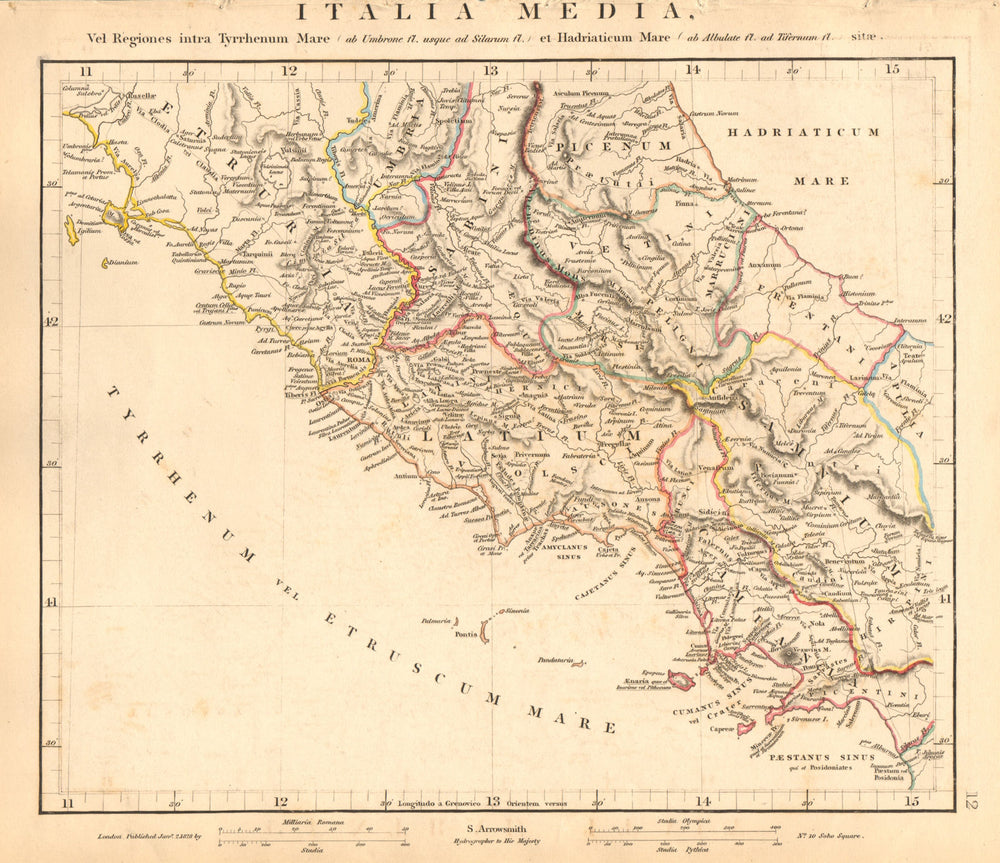 ANCIENT ROMAN CENTRAL ITALY. Italia Media. Etruria Latium. ARROWSMITH 1828 map