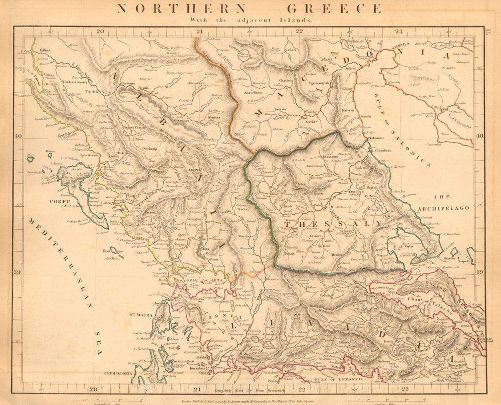 NORTHERN GREECE. Macedonia Albania Thessaly Corfu Kefalonia. ARROWSMITH 1828 map