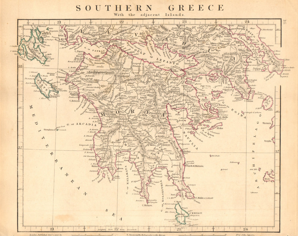 PELOPONNESE. Southern Greece Ionian Islands Zante Kefalonia. ARROWSMITH 1828 map