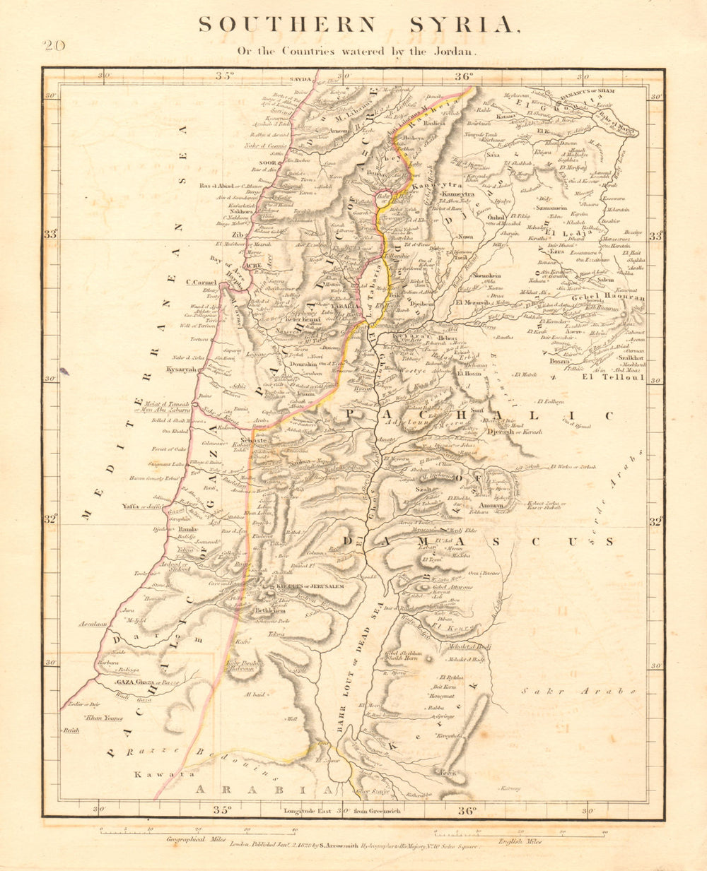 PALESTINE. Southern Syria. Jordan valley. Israel. Dead Sea. ARROWSMITH 1828 map