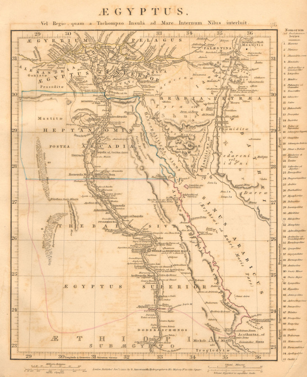 ANCIENT EGYPT. Aegyptus Thebais Arcadia Heptanomis. ARROWSMITH 1828 old map