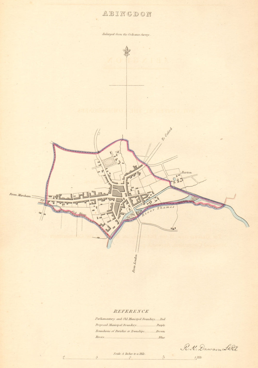 ABINGDON borough/town plan. BOUNDARY COMMISSION. Oxfordshire. DAWSON 1837 map