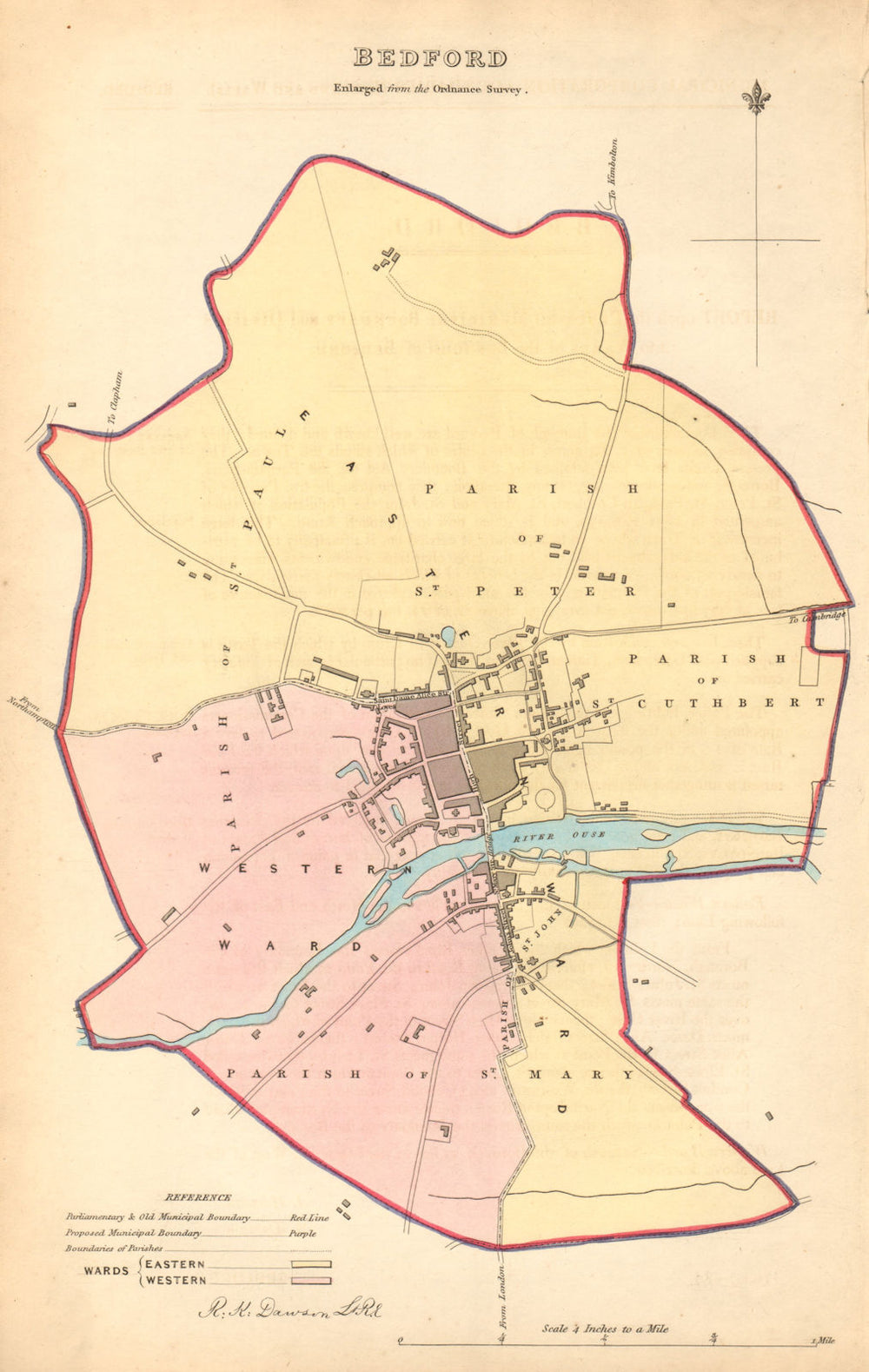 BEDFORD borough/town plan. BOUNDARY COMMISSION. Bedfordshire. DAWSON 1837 map