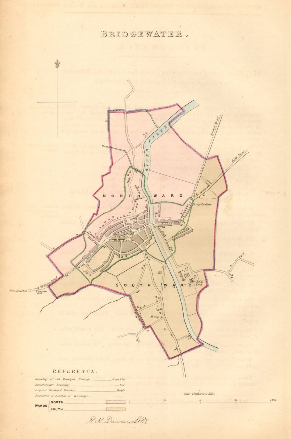 BRIDGWATER borough/town plan. BOUNDARY COMMISSION. Somerset. DAWSON 1837 map