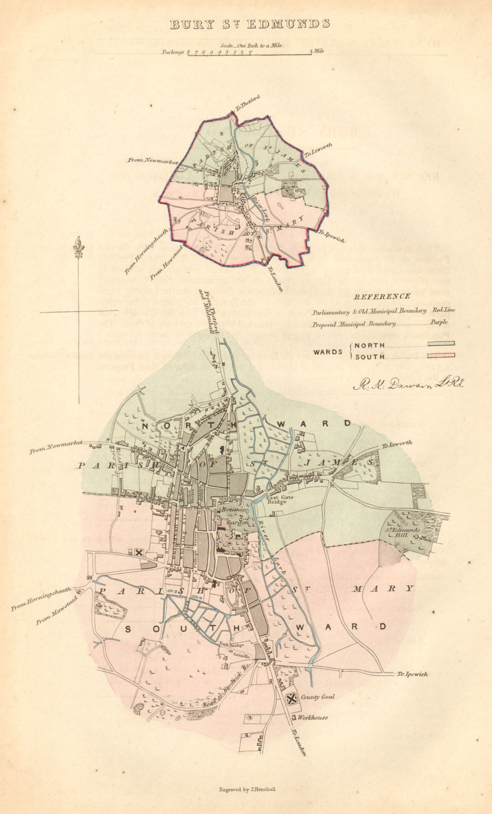 BURY ST EDMUNDS borough/town plan. BOUNDARY COMMISSION. Suffolk. DAWSON 1837 map