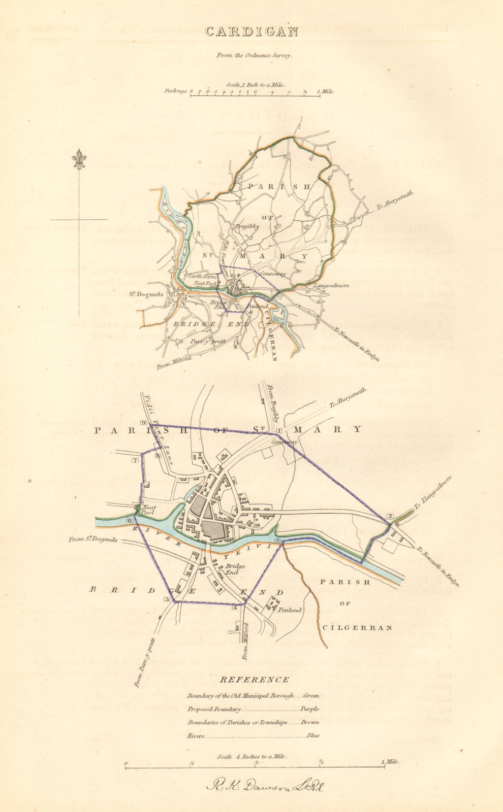 CARDIGAN borough/town plan. BOUNDARY COMMISSION. Wales. DAWSON 1837 old map
