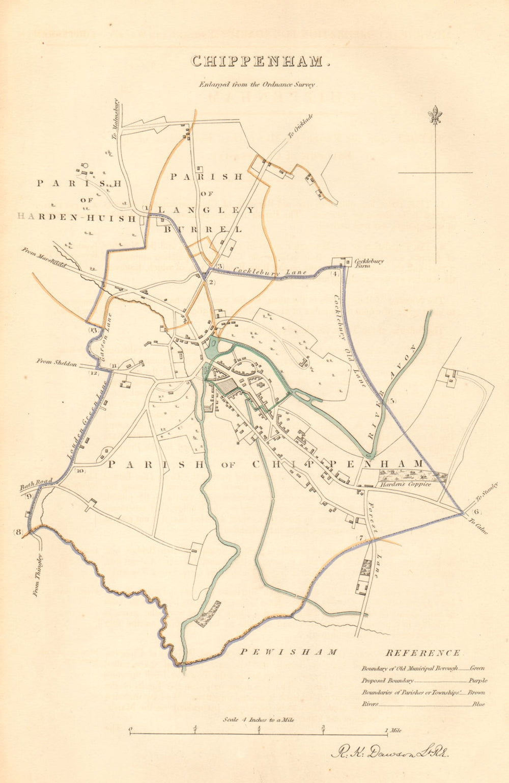 CHIPPENHAM borough/town plan. BOUNDARY COMMISSION. Wiltshire. DAWSON 1837 map
