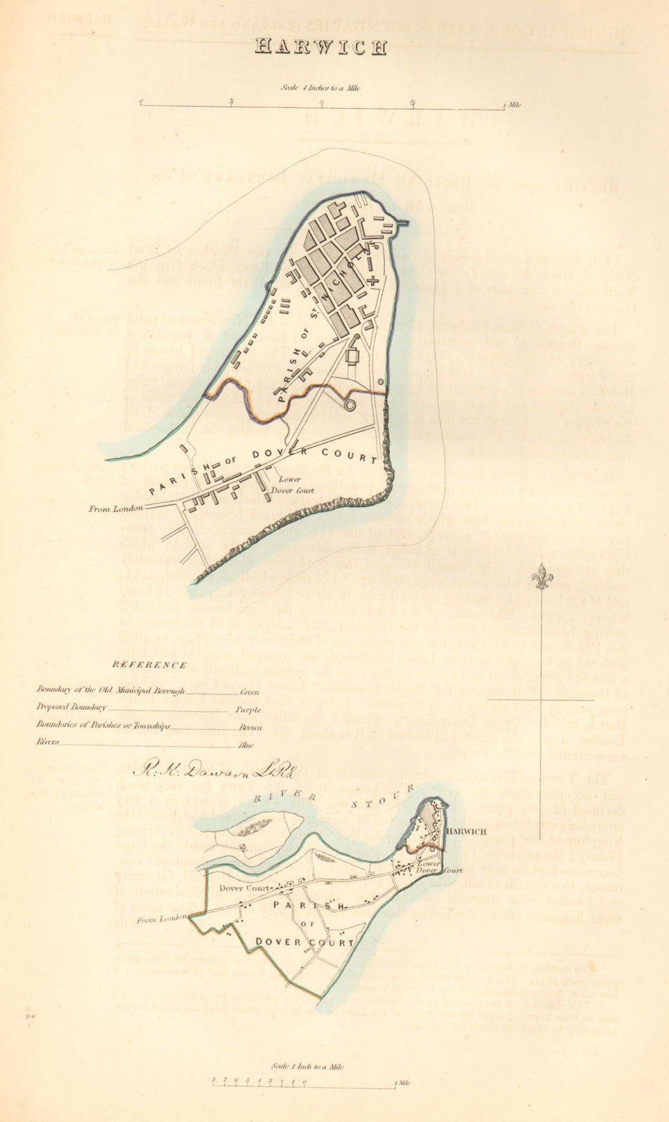HARWICH borough/town plan. BOUNDARY COMMISSION. Essex. DAWSON 1837 old map