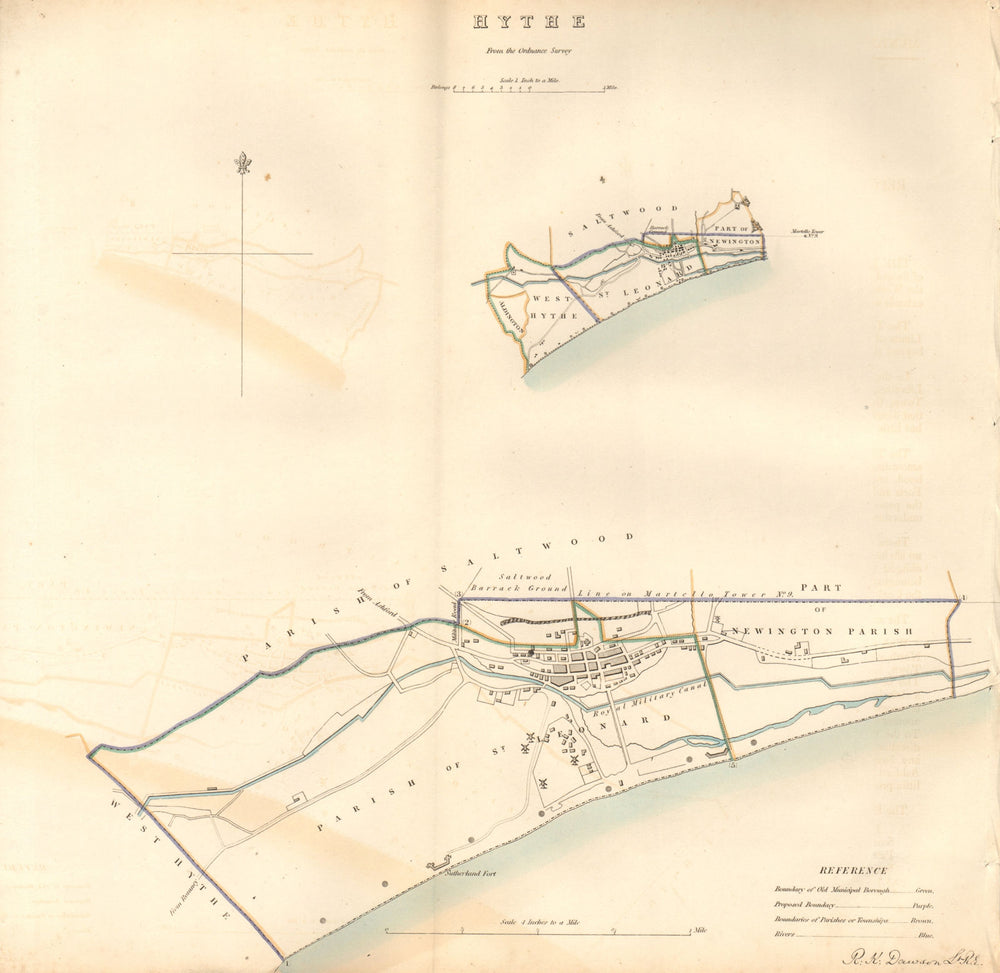 HYTHE borough/town plan. BOUNDARY COMMISSION. Kent. DAWSON 1837 old map