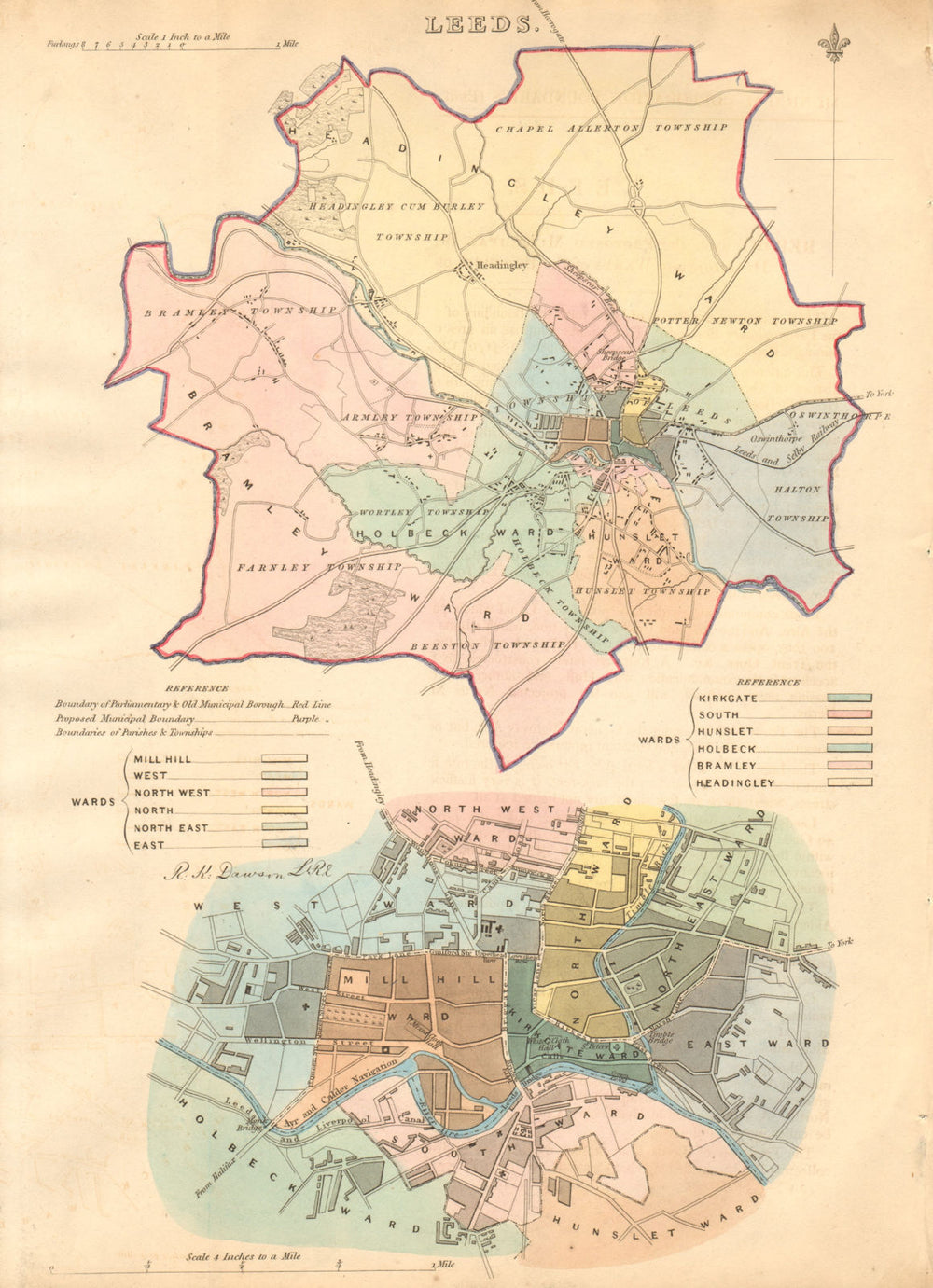 LEEDS borough/town/city plan. BOUNDARY COMMISSION. Yorkshire. DAWSON 1837 map