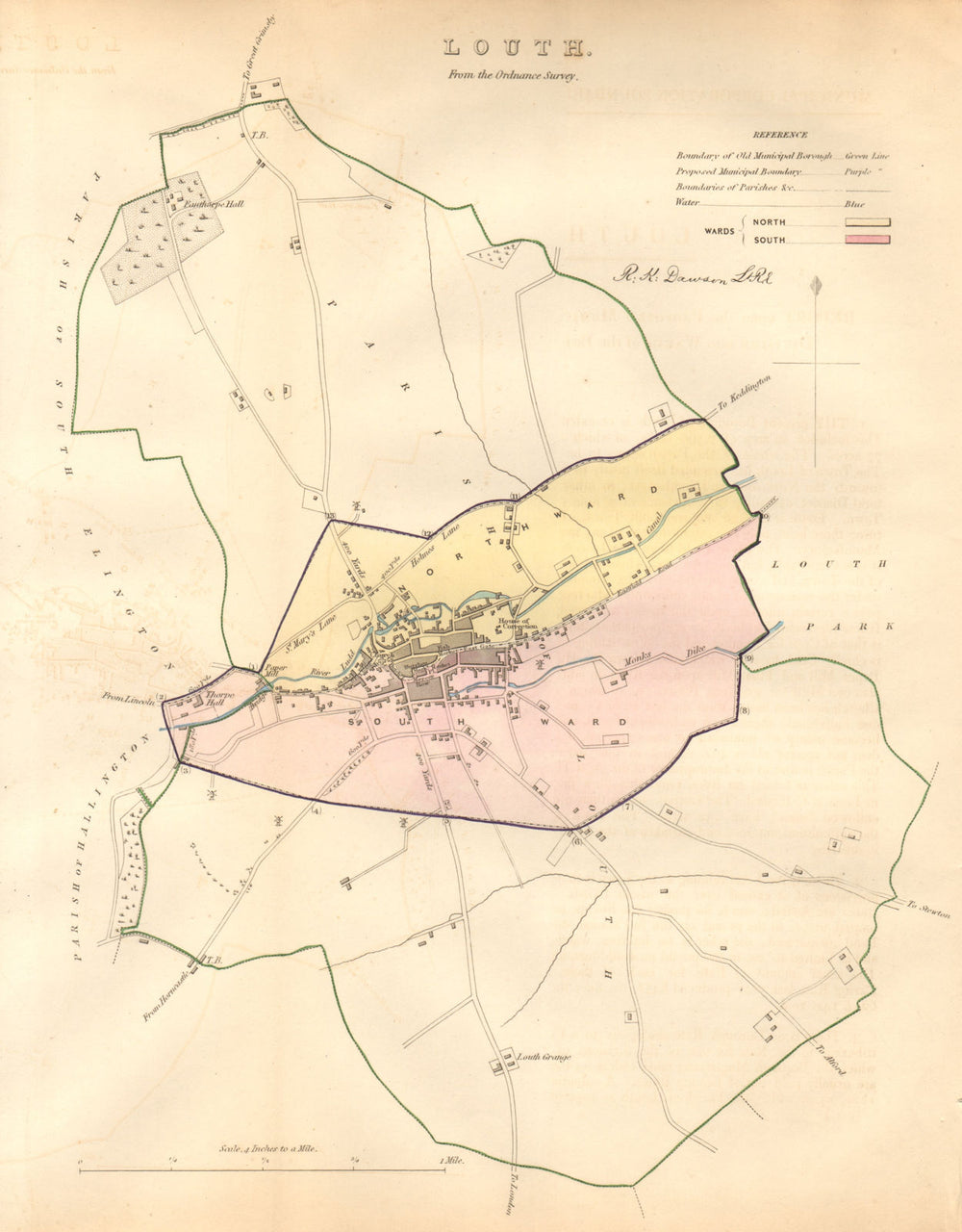 LOUTH borough/town plan. BOUNDARY COMMISSION. Lincolnshire. DAWSON 1837 map