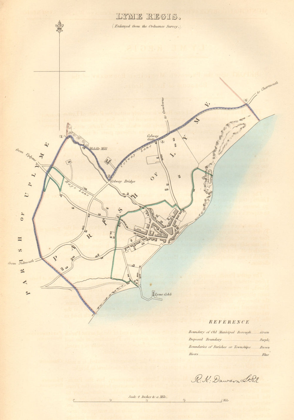 LYME REGIS borough/town plan. BOUNDARY COMMISSION. Dorset. DAWSON 1837 old map