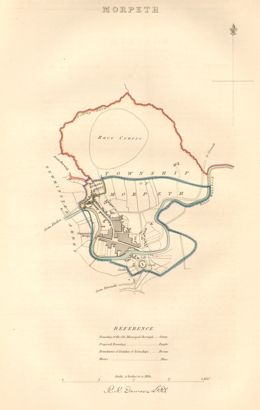 MORPETH borough/town plan. BOUNDARY COMMISSION. Northumberland. DAWSON 1837 map