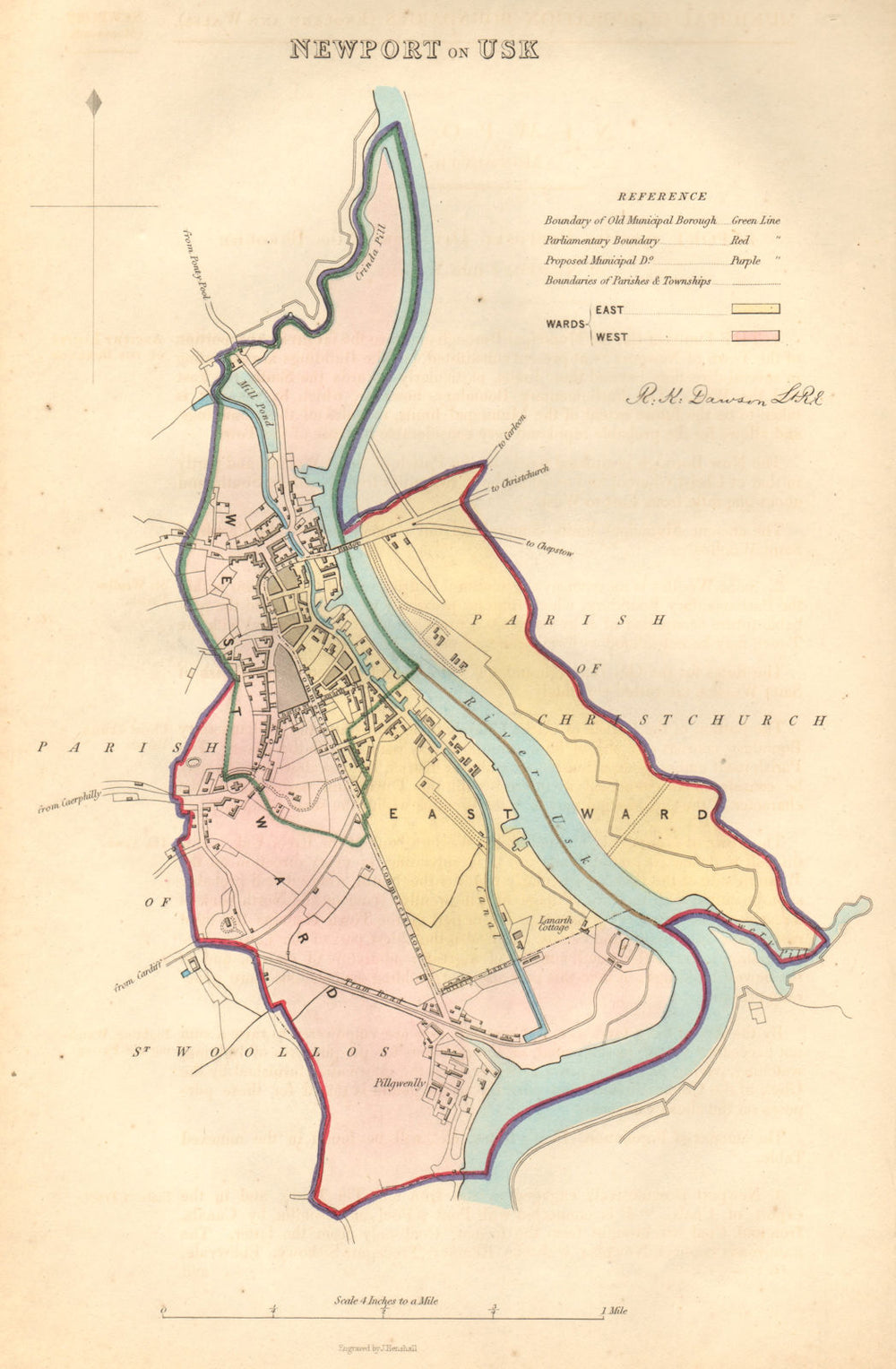 NEWPORT-ON-USK borough/town/city plan. BOUNDARY COMMISSION. DAWSON 1837 map